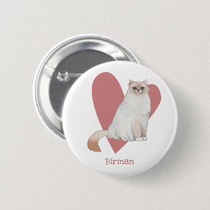 Birman Cat Watercolor Kitty Pink Heart Button