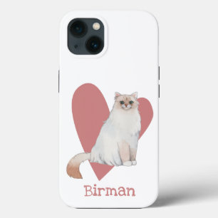 Birman Cat Watercolor Kitty Pink Heart iPhone 13 Case