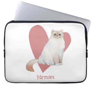 Birman Cat Watercolor Kitty Pink Heart Laptop Sleeve