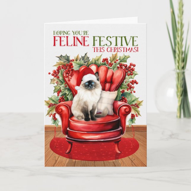 Birman Christmas Cat FELINE Festive Holiday Card (Front)