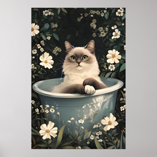 Birman In Bathtub Poster, Funny Cat Poster, Birman Poster (Front)