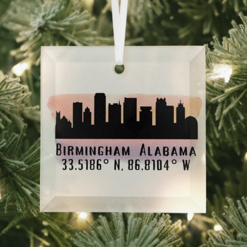 Birmingham AL City Skyline Glass Ornament