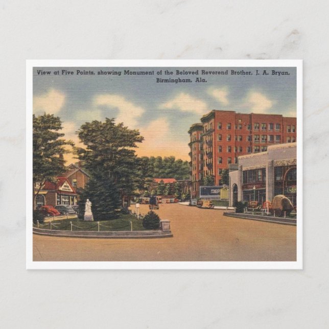 Birmingham AL Five Points View 1940s Postcard (Front)