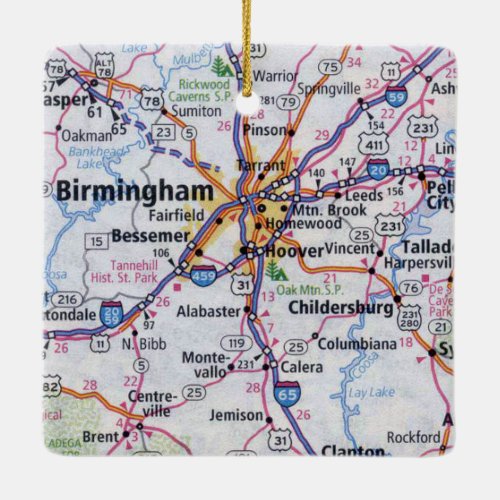 Birmingham AL Map Ceramic Ornament