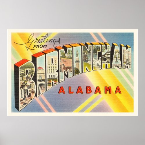 Birmingham Alabama AL Old Vintage Travel Souvenir Poster