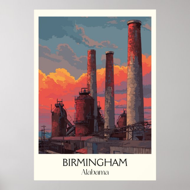 Birmingham Alabama Industrial Skyline Poster (Front)