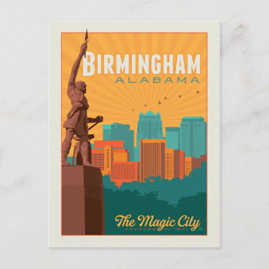 1950s Chrome Postcard- View of Birmingham from Statue of Vulcan Jefferson County Alabama AL ~ Free Shipping ~G+ Birmingham