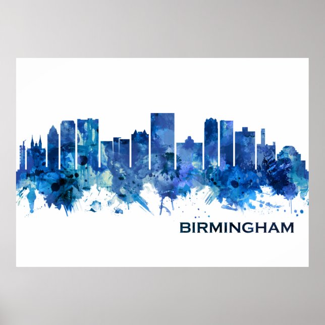 Birmingham Alabama Skyline Blue Poster (Front)