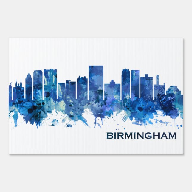 Birmingham Alabama Skyline Blue Sign (Front)