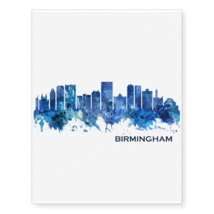Birmingham Alabama Skyline Blue Temporary Tattoos