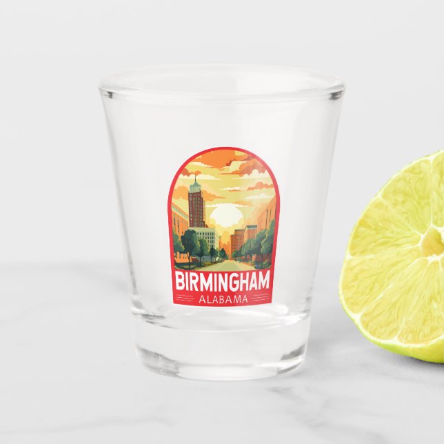 Birmingham Alabama Travel Art Emblem Shot Glass (Front)