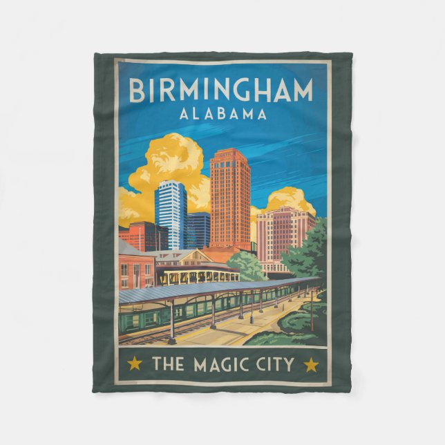 Birmingham Alabama Travel Art Vintage Fleece Blanket (Front)