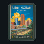 Birmingham Alabama Travel Art Vintage Magnet<br><div class="desc">Birmingham retro vector travel design. Birmingham is a leading industrial center in the South. It's also home to a vibrant cultural scene,  with world-class museums and art galleries,  urban festivals,  and the industrial district of Digbeth.</div>