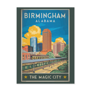 Birmingham Alabama Travel Art Vintage Postcard