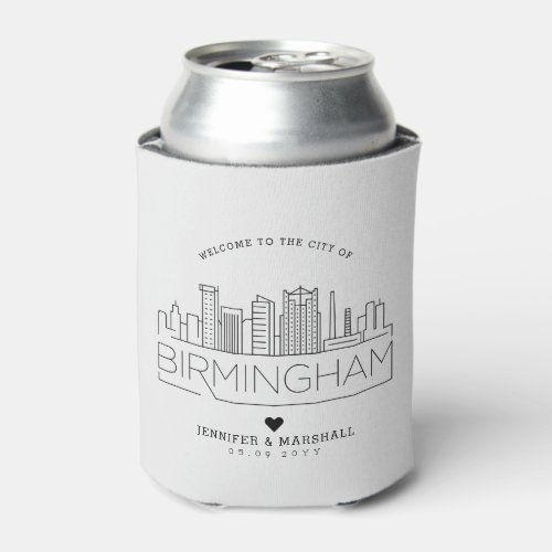 Birmingham Alabama Wedding  Stylized Skyline Can Cooler