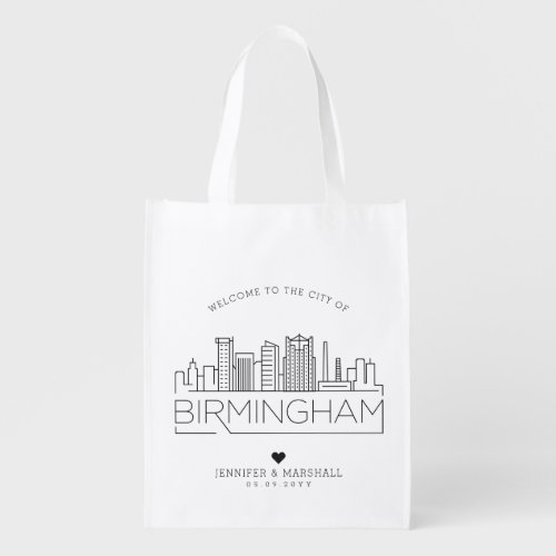 Birmingham Alabama Wedding  Stylized Skyline Grocery Bag