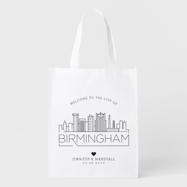 Birmingham, Alabama Wedding | Stylized Skyline Grocery Bag (Front)