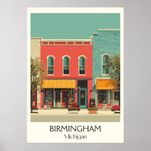 Birmingham Michigan Vintage Downtown City Art Poster