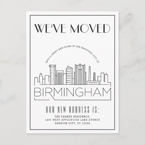  Birmingham Skyline Modern Deco Change of Address Announcement Postcard