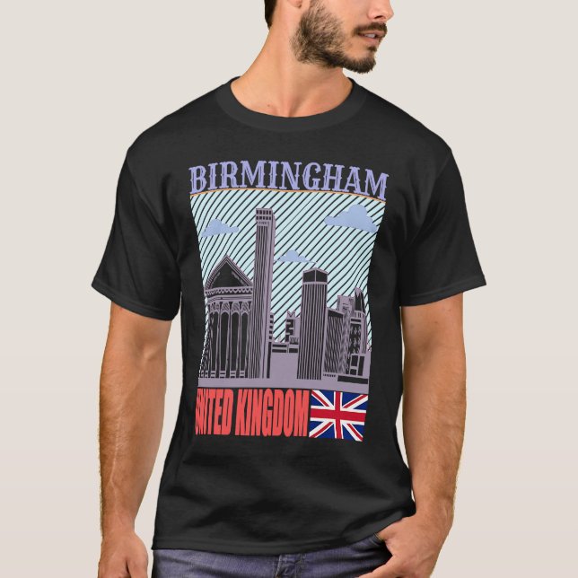 Birmingham UK Skyline Country City Skyline Landmar T-Shirt (Front)