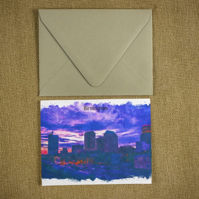 Birmingham UK watercolor View Postcard (Birmingham UK watercolor travel postcard)