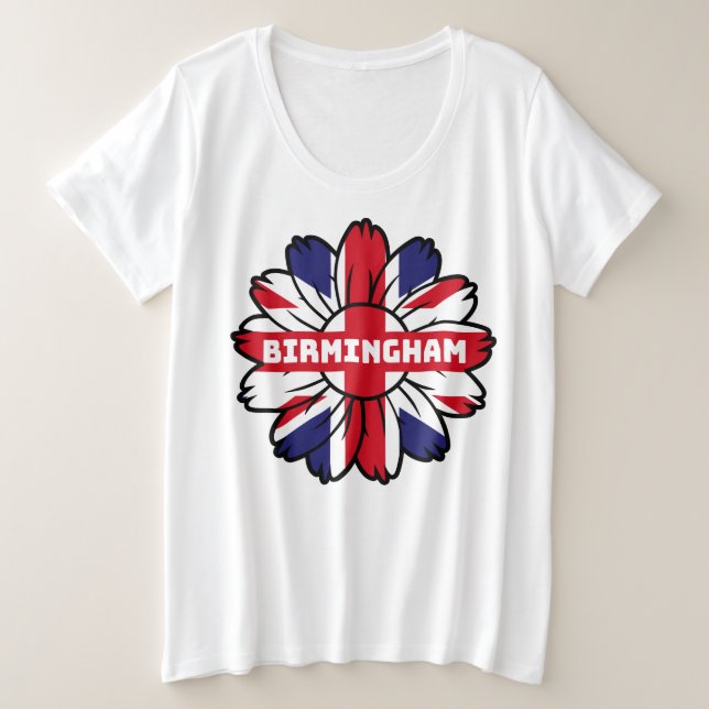 Birmingham Union Jack Sunflower  British Pride Plus Size T-Shirt (Design Front)
