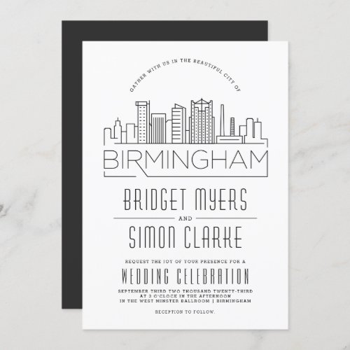 Birmingham Wedding  Stylized Skyline Invitation