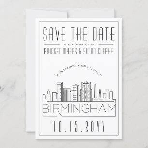 Birmingham Wedding Stylized Skyline Save the Date Invitation