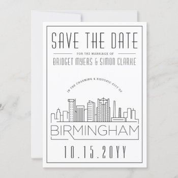 Birmingham Wedding Stylized Skyline Save The Date Invitation by colorjungle at Zazzle