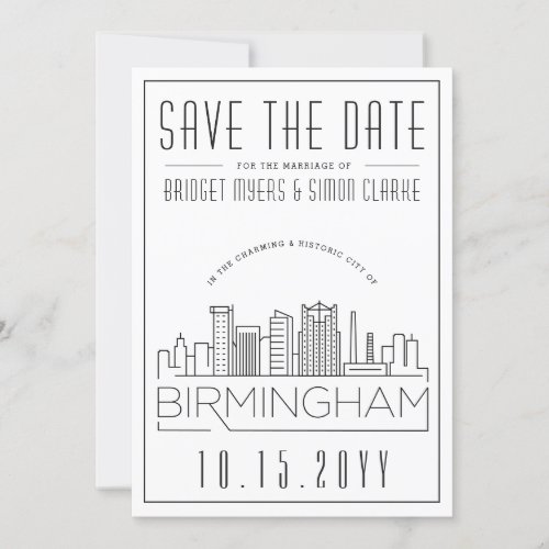 Birmingham Wedding Stylized Skyline Save the Date Invitation