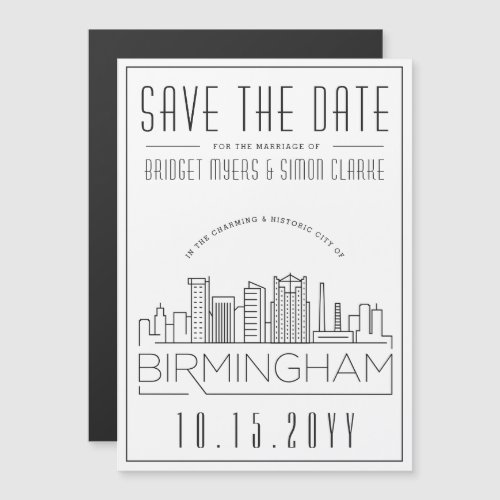 Birmingham Wedding Stylized Skyline Save the Date Magnetic Invitation