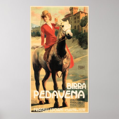 BIRRA PEDAVENA Vintage Italian Beer Advertising Poster