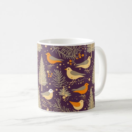 Birst Leaves Stars Seamless Pattern Coffee Mug