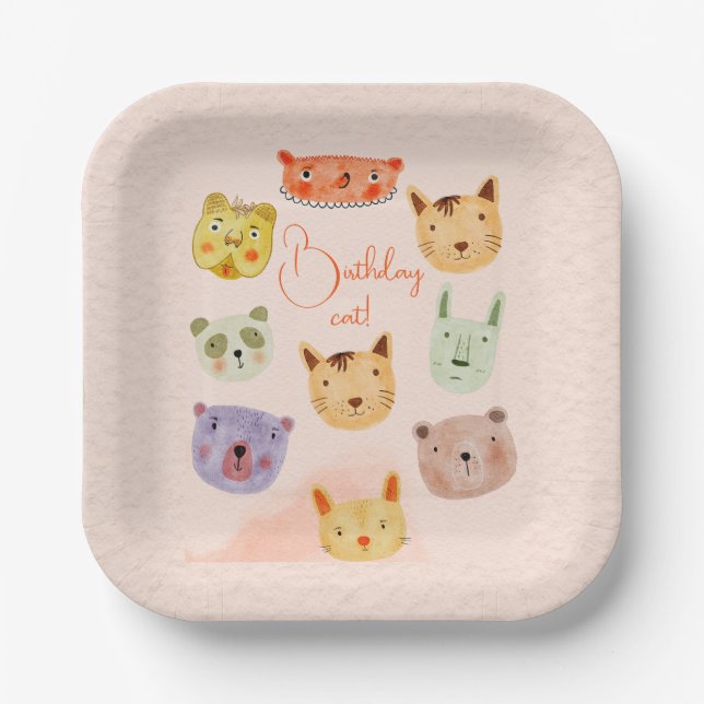 Birtday animal cat Birthday Party  Paper Plates (Front)