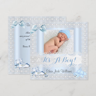 Birth Announcement Baby Boy Photo Shoes Bear 4