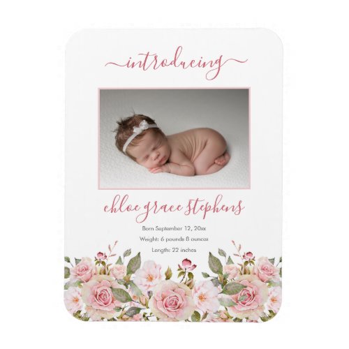 Birth Announcement _ Boho Floral Girl Photo Magnet