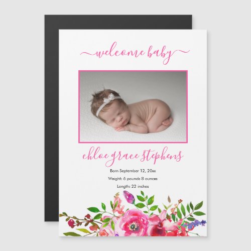 Birth Announcement _ Boho Pink Floral Baby Girl