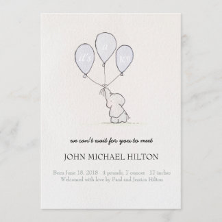 Birth Announcement Boy Elephant Balloons