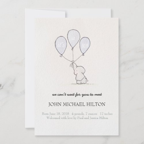 Birth Announcement Boy Elephant Balloons