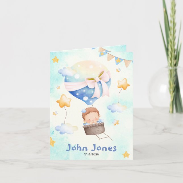 Birth announcement card boy - Hot air balloon boy (Front)