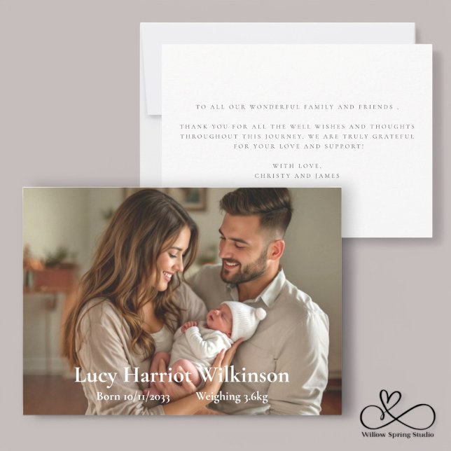 Birth Announcement Card | New Baby Announcement (photo newborn birth announcment card , modern personlized minimalistic way to welcome a new baby )