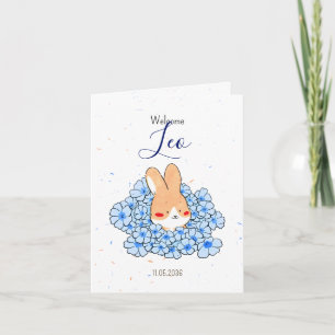 Birth announcement card with bunny photo Florals