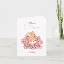 Birth announcement card with bunny photo Florals