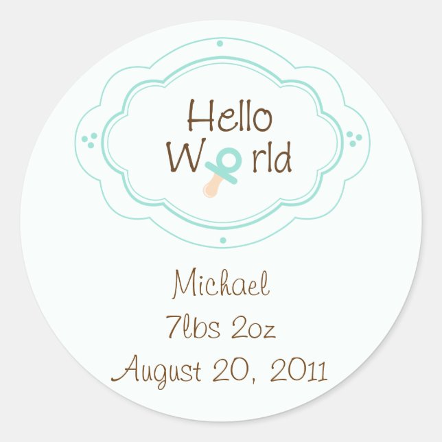 Birth Announcement Cupcake Toppers/Stickers Classic Round Sticker (Front)