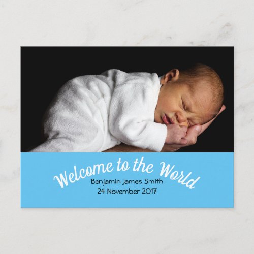 Birth Announcement Custom Photo Baby Boy Postcard