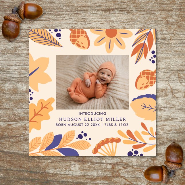 Birth Announcement Fall Rustic Boho Square Card (Fall birth announcement card)