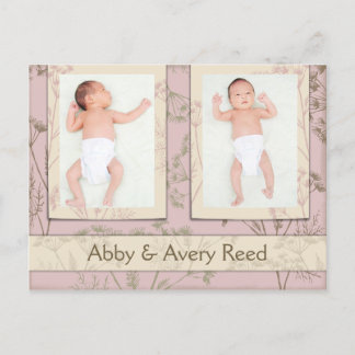 Birth Announcement for Twins - Fennel Pink Postcard