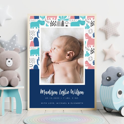 BIRTH ANNOUNCEMENT Fun Color Hippos