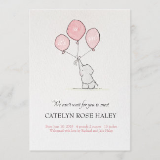 Birth Announcement Girl Elephant Balloons