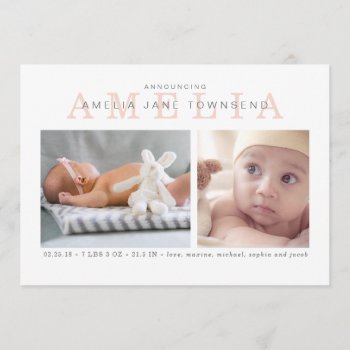 Birth Announcement Girl - Pink And Gray by KarisGraphicDesign at Zazzle